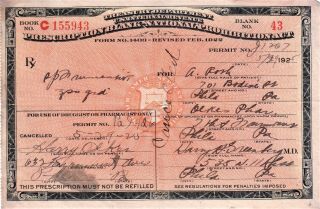 Prohibition Prescription Whiskey 5/29 1925 Pharmacy Doctor Bar Philadelphia Pa