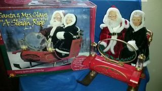 Rare Vintage Gemmy Animated Lighted Christmas Sleigh Santa And Mrs Claus W Box