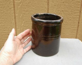 Antique Stoneware Crock Brown 6 3/4 " Tall X 5 5/8 " Utensil Holder Anna Pottery?