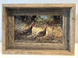 John Tracy Ii (oklahoma Artist) Signed Print Of Turkeys With Wooden Frame