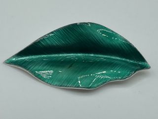 Rare 1950’s Anton Michelsen Sterling Silver Green Enamel Leaf Brooch - Denmark