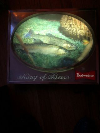Budweiser Beer Lighted Trout Fish Sign 3d Bubble Dome Vintage Bar Rare