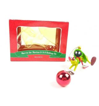 Marvin The Martian & K - 9 Holding On Christmas Ornament Warner Brothers Rare