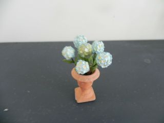 Vintage Dollhouse Miniature Blue Hydrangea In Clay Pot 2 1/2 " Artist Designed