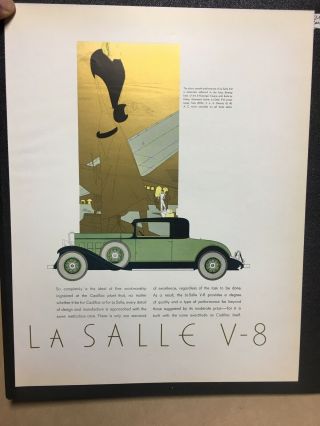 1931 Auto Cadillac La Salle V8 Engine Deco Art Deco Design Vintage Ad Rare