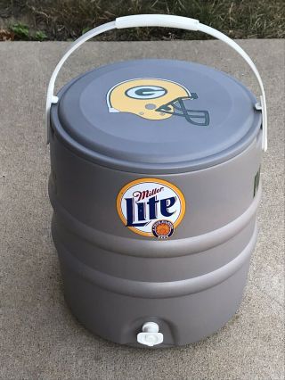 Rare One Of A Kind Miller Lite Green Bay Packers Beverage Cooler With Spout 5gal