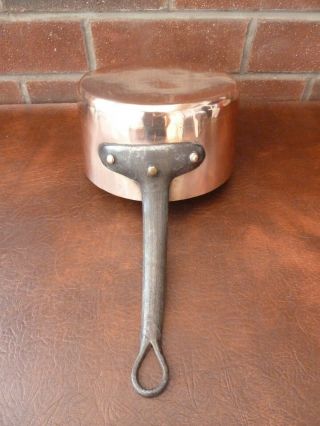 Antique Handmade French 18cm Diameter Copper Pan Tin Lined Weight 1.  3kgs