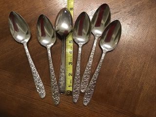 6 Vintage Silver - Plate Flatware National Silver.  Narcissus Large 8 In.  Spoons