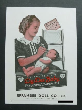 Rare Vtg 1947 2 - Sided Dealer Color Ad - Effanbee Dy - Dee Baby Doll 1940 