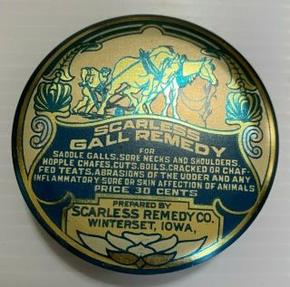 Antique Starless Gall Remedy Vet Medicine Tin Litho Can Winterset Iowa Horse