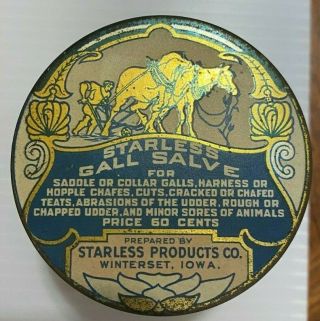 Antique Starless Gall Salve Vet Medicine Tin Litho Can Winterset Iowa Horse