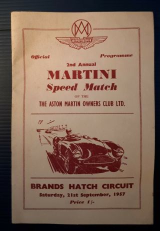 Rare 1957 Brands Hatch Martini Motor Racing Programme.  Aston Martin Owners Club