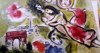Chagall 1964 Plate Signed Lithograph Paris Opera Romeo & Juliet Rare