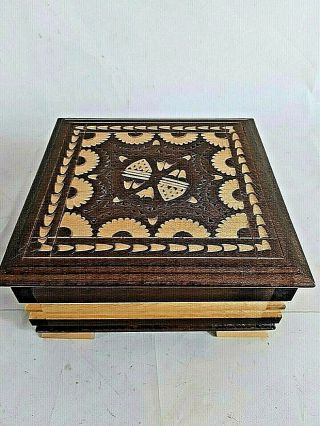 Vintage Wooden Cigarette Box With Retractable Dispenser.  Hand Carved.