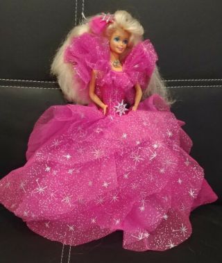 Vintage 1990 Happy Holidays Barbie Doll Pink Gown And Shoes Mattel 4098