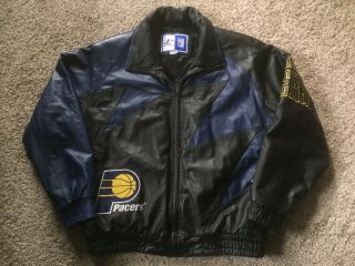 Vtg Rare Nba Indiana Pacers Logo 7 Sharktooth Tooth Jacket Mens Sz Xl Leather