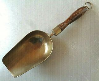 Antique Brass Hand Scoop With Wooden Handle; Vintage With Slight Traces Of Use