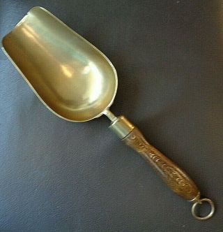Antique Brass Hand Scoop with wooden handle; vintage with slight traces of use 2