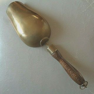 Antique Brass Hand Scoop with wooden handle; vintage with slight traces of use 3