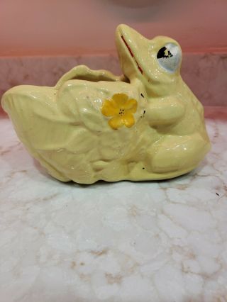 Rare Vintage Mccoy Yellow Frog Planter Lilies Flowers