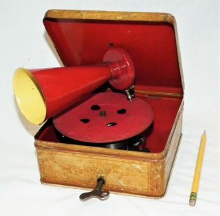 Rare Vintage Saphon Table Top Phonograph Gramophone 78 Rpm Small Record Player