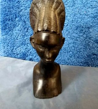 Old Vintage Wooden Hand Carved Ebony Native Woman Head Bust Collectible Decor