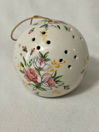Sachet Spice Pomander White Ceramic Pink Flowers Potpourri Ornament