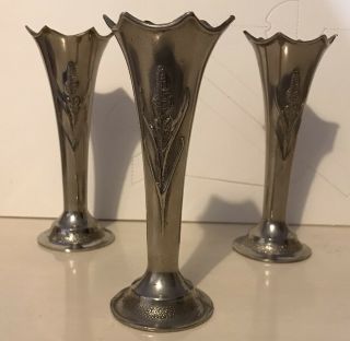 3 - Stunning Art Nouveau Silver Plate Vases 5 " Tall,  Ornaments.