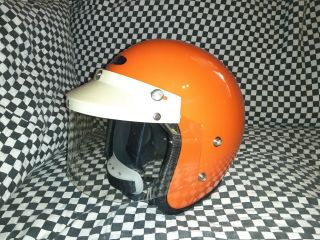 Vintage Rare Japan Kunoh Racing Helmet Vgc Orange With Visor Size Large 1970