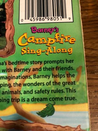 Barney ' s Campfire Sing - Along VHS Movie VCR Video Tape Rare Box 3