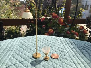 Vintage Dollhouse Miniature 1:12 Set Of Two Gold Lamps.  Tall And Desk For Repair