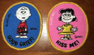 Vintage 1971 Embroidered Peanuts Gang Patch Charlie Brown Good Grief Lucy Rare