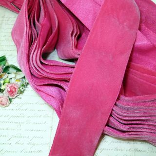 2 " Wide Dark Pink Ostrich Velvet Ribbon Satin Back French Flower Wedding Doll