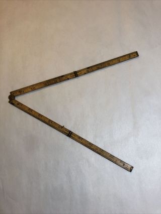 Antique/vintage 24 Inch Folding Ruler - Brass And Wood - Cond.  Unique