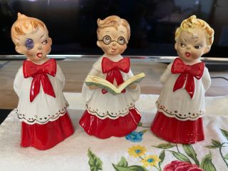 Rare Josef Originals Naughty Choir Boys Set Of 3 Vintage Christmas Figurines