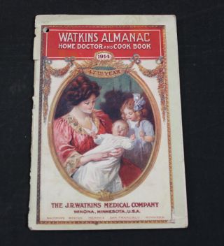 Antique 1914 Watkins Almanac Home Doctor And Cook Book