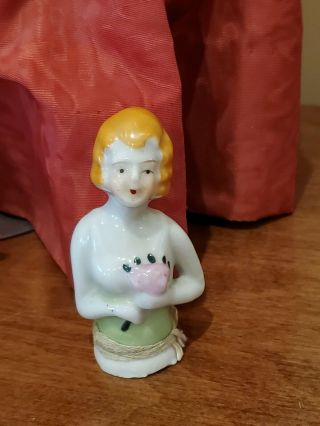 Antique Pincushion Half Doll Porcelain French Mademoiselle Flapper