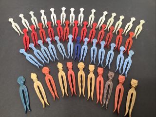 51 Vintage Plastic Clothes Pins Featuring Cats Dogs Humans Multi Color A5