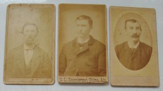 3 Faded Antique Cdv Photos Of Dapper Southern Gents All From Selma Alabama