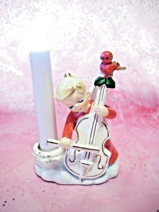 Rare Vtg Holt Howard Christmas Angel Boy Plays Cello W/ Red Bird Perched