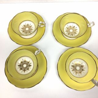 Vtg Royal Albert Crown China Set Of 4 Tea Cup & Saucer Yellow Gold Bone Rare