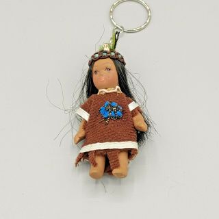 Rare Vintage Porcelain Native American Indian Doll Key Chain 3 "