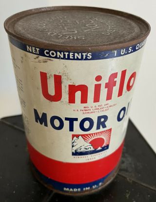 Rare Vintage Skelly Uniflo Motor Oil Can Metal Quart Pittsburgh,  Pa Full Quart