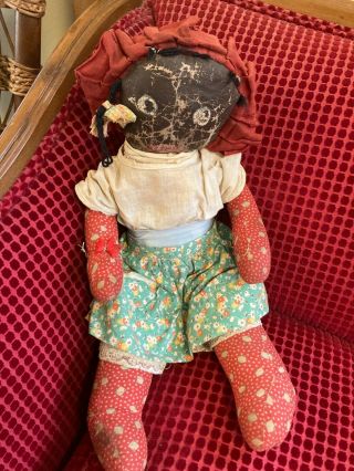 Large Antique Black Americana Rag Doll - Folk Art