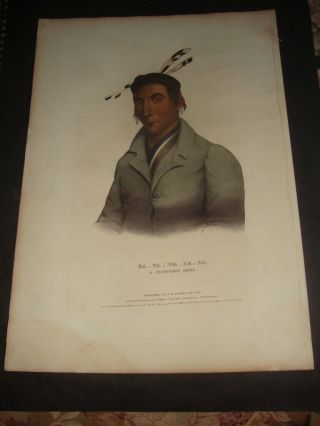 Rare Hand Colored Mckenney And Hall Portrait Folio Print 1837: Ka - Ta - Wa - Be - Da