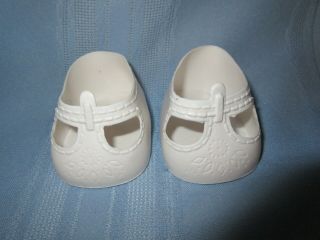 Vintage Cabbage Patch Kids Doll Shoes White Mary Jane T - Strap Vinyl 2 3/4 " Long