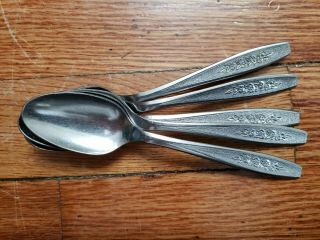 5 Antique Vintage Collectable S.  L.  &g.  H.  Rogers Stainless Steel Tea Spoons 5.  75 " -