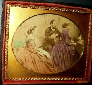 Very Rare Civil War Era 1/6th Size Calotype Of Family In Half Case Tax Stamp
