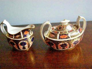 Rare Royal Crown Derby Imari Pattern 1128 Creamer & Covered Sugar Bowl