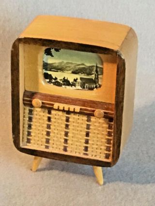 Rare Vintage Doll House " Tv " Wood Furniture " Television " German Occupied Ussr